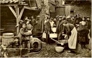 Belgian refugees preparing meal