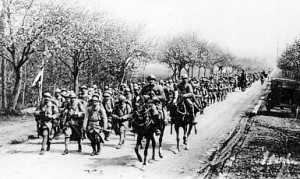 Franse troepen op weg naar het front
