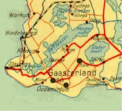 Kaart zuidwesthoek van Friesland